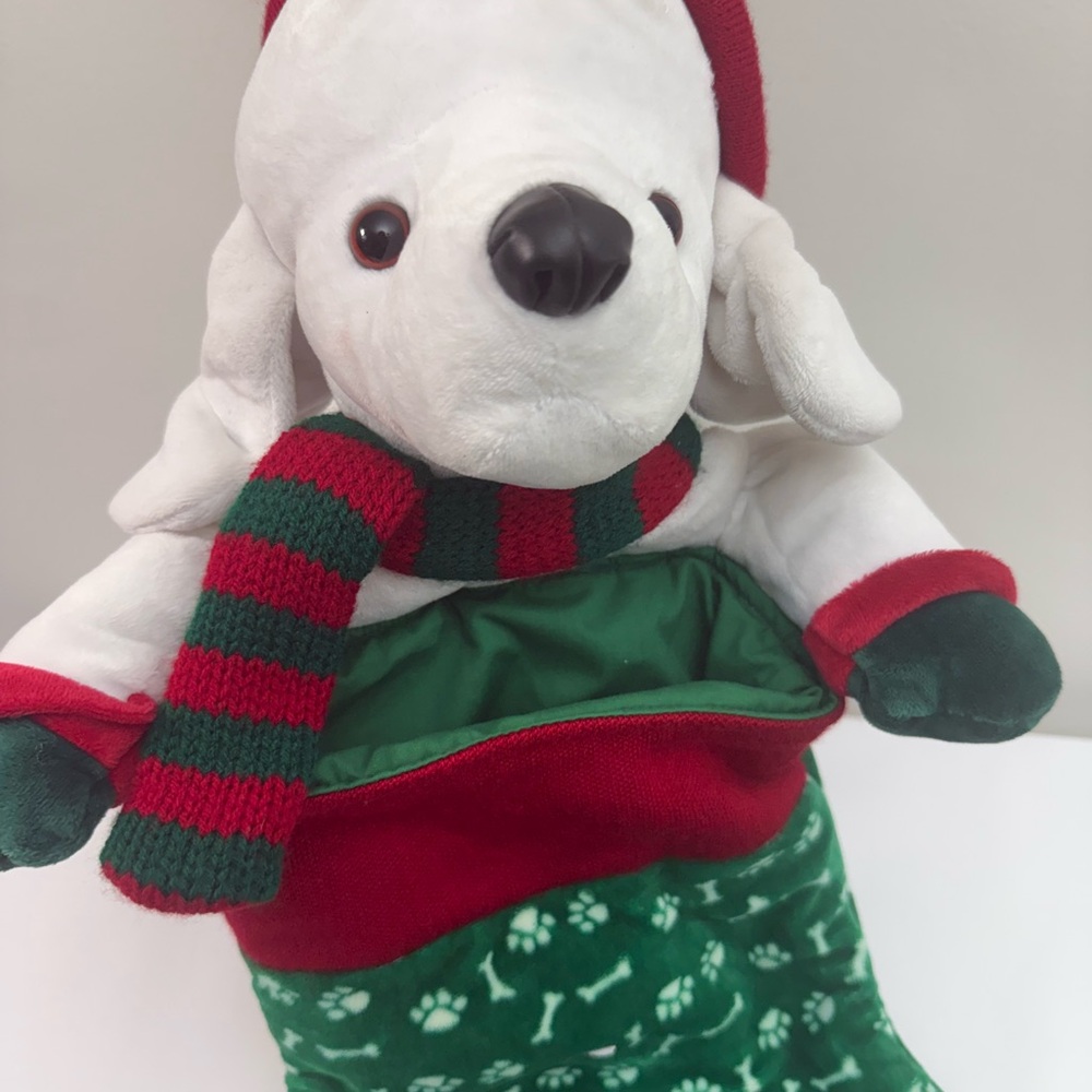Commonwealth Green Paw & Bone Holiday Puppy Dog Stocking with Plush Dog 23”